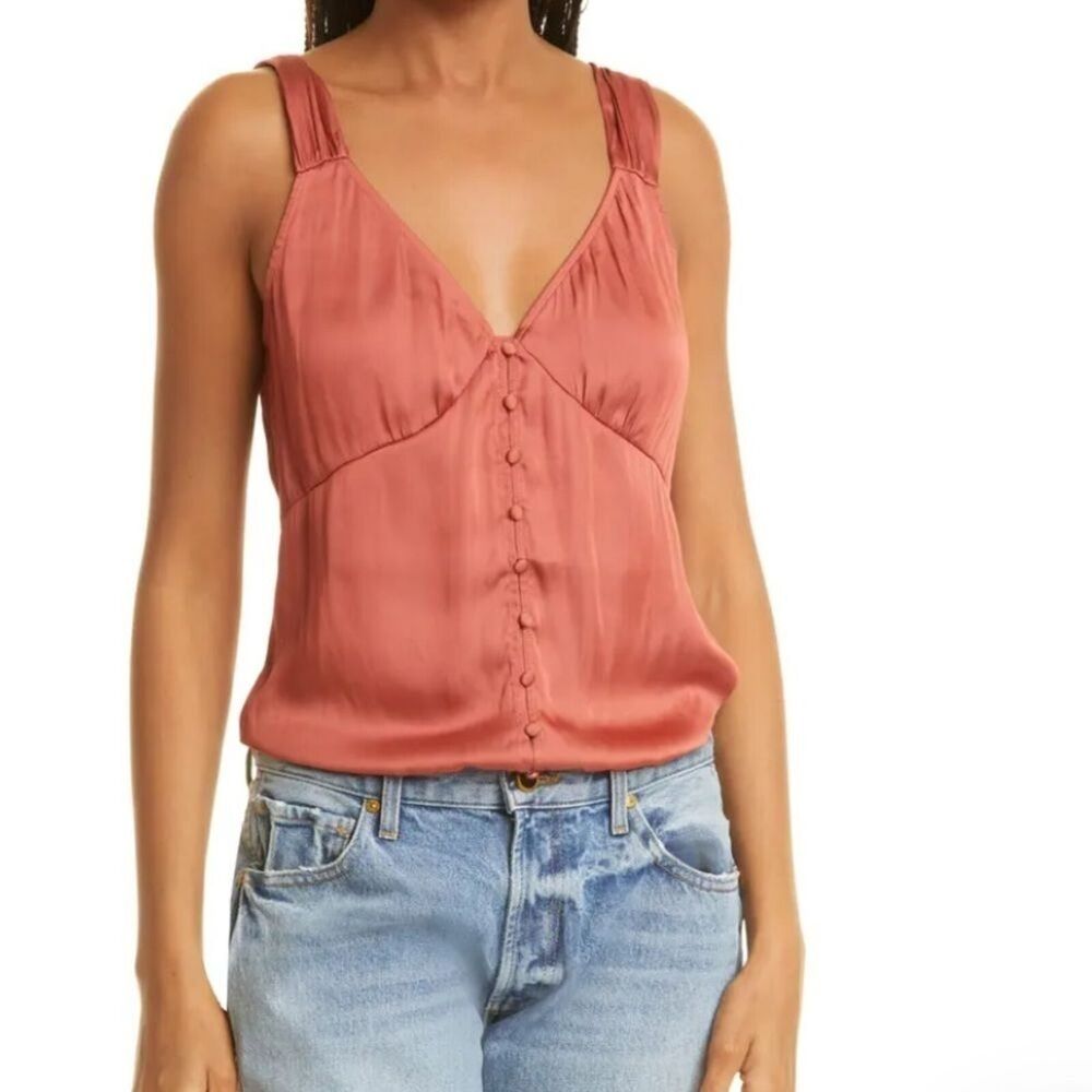 NWOT Paige Kessley Muted Clay Satin V-Neck Button Front Thong Bodysuit Size Med